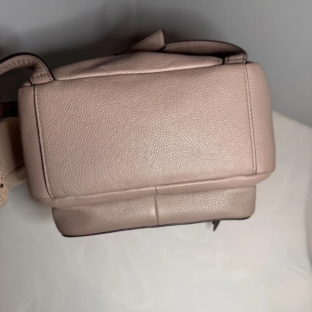 Kate Spade Mini Nicole Taupe Leather Backpack Gold Zip Pebble Minimalist Chic